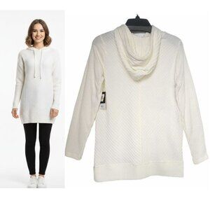 ❤️Nine West Women's Ivory Hooded Tunic Sweater Longline Textured Cable Knit Sz S